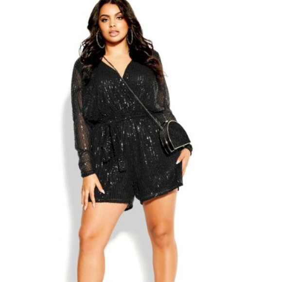 City Chic Black Sequin Playsuit Short Top all in one piece set size 12 NWT - Picture 1 of 4